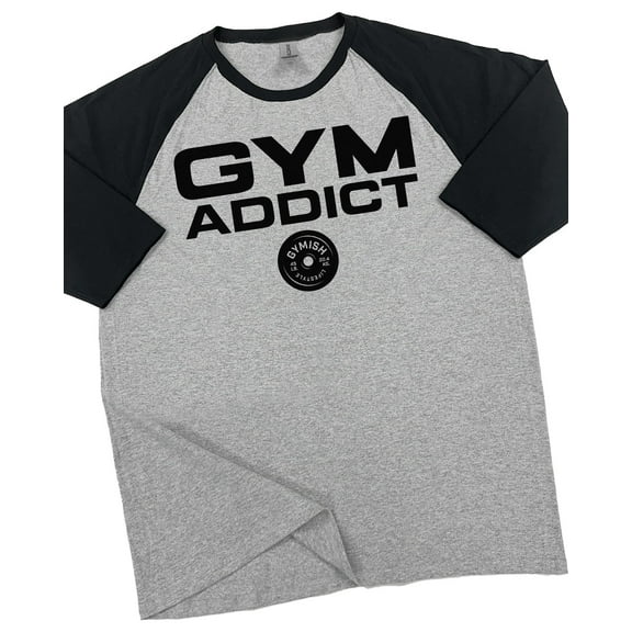 GYMISH RAGLAN IRON-ADDICT Workout Gym T-Shirt – Funny Gym Shirt for Men, Men's Fitness Tee, Bodybuilding & Weightlifting Apparel