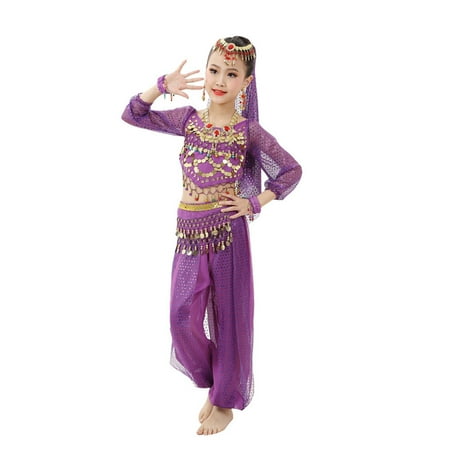 

PMVFHDE 3-6 Month Girl Outfits Girl s Dance Children s Personality Dance Show Belly Dance Sequin Mesh Set Purple 5-6 Years
