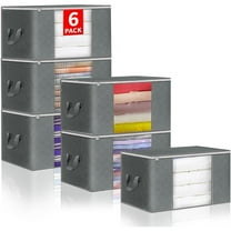 LOVJOYSE 6 Pack Clothes Storage, Foldable Blanket Storage Bags, Storage Containers for Organizing Bedroom, Closet, Clothing, Comforter and Toys, Organization and Storage with Lids and Handle (Grey)