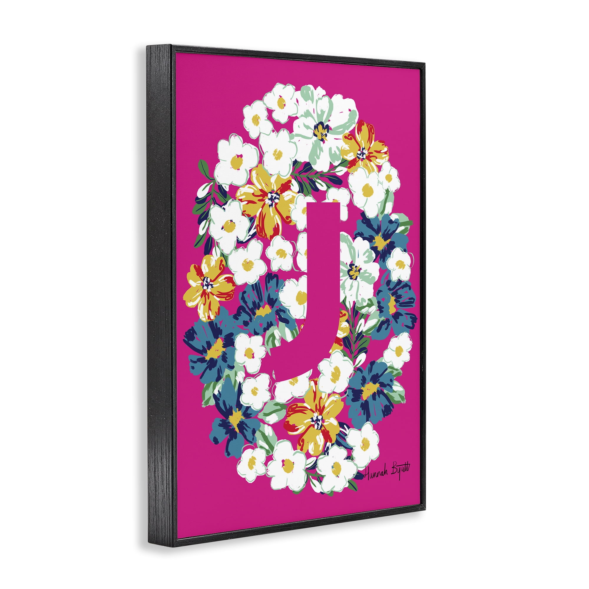 Stupell Industries Floral Bloom Letter J Botanical & Floral Painting Black Framed Art Print Wall Art, 16 x 24