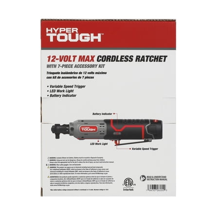 HYPER TOUGH 12V RATCHET WRENCH WITH 7-PIECE SOCKET SET, HOLIDAY GIFT