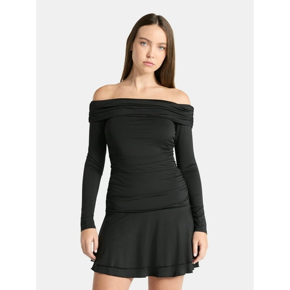No Boundaries Off-The-Shoulder Mini Dress with Long Sleeves, Women's