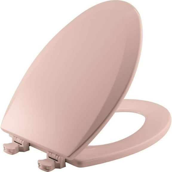 Elongated Enameled Wood Removes for Easy Cleaning Toilet Seat in Venetian Pink