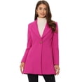 thumbnail image 1 of Abrigo de invierno medio largo informal de negocios abotonado con cuello vuelto para mujer Rosa Caliente L, 1 of 6