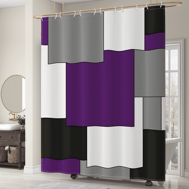 Mid Century Modern Shower Curtain, Purple And Black Shower Curtain Set
