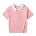 thumbnail image 2 of THDHVS Girls Shirts,Kid's Summer Solid Color Recreational Sports Short SleeveTurndown Collar Blouse T-shirt for Kids Pink 11-12 Years, 2 of 4