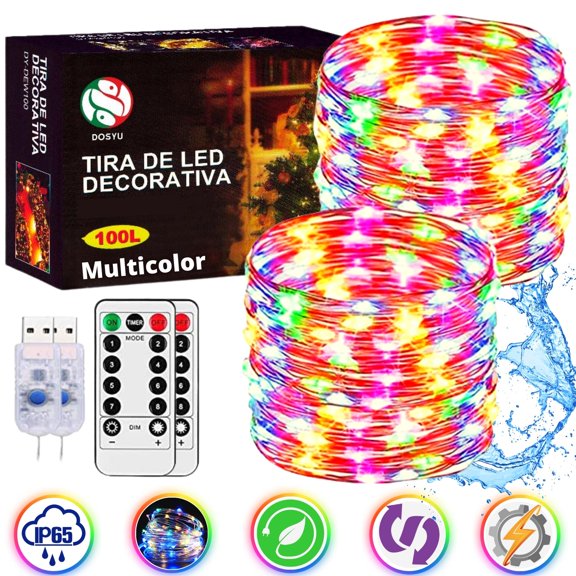 Luces navideñas Led RGB DOSYU 2 Rollos 10m a prueba de agua con control remoto
