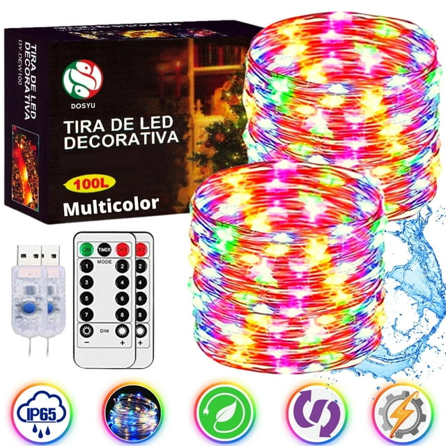 Luces navideñas Led RGB DOSYU 2 Rollos 10m a prueba de agua con control remoto