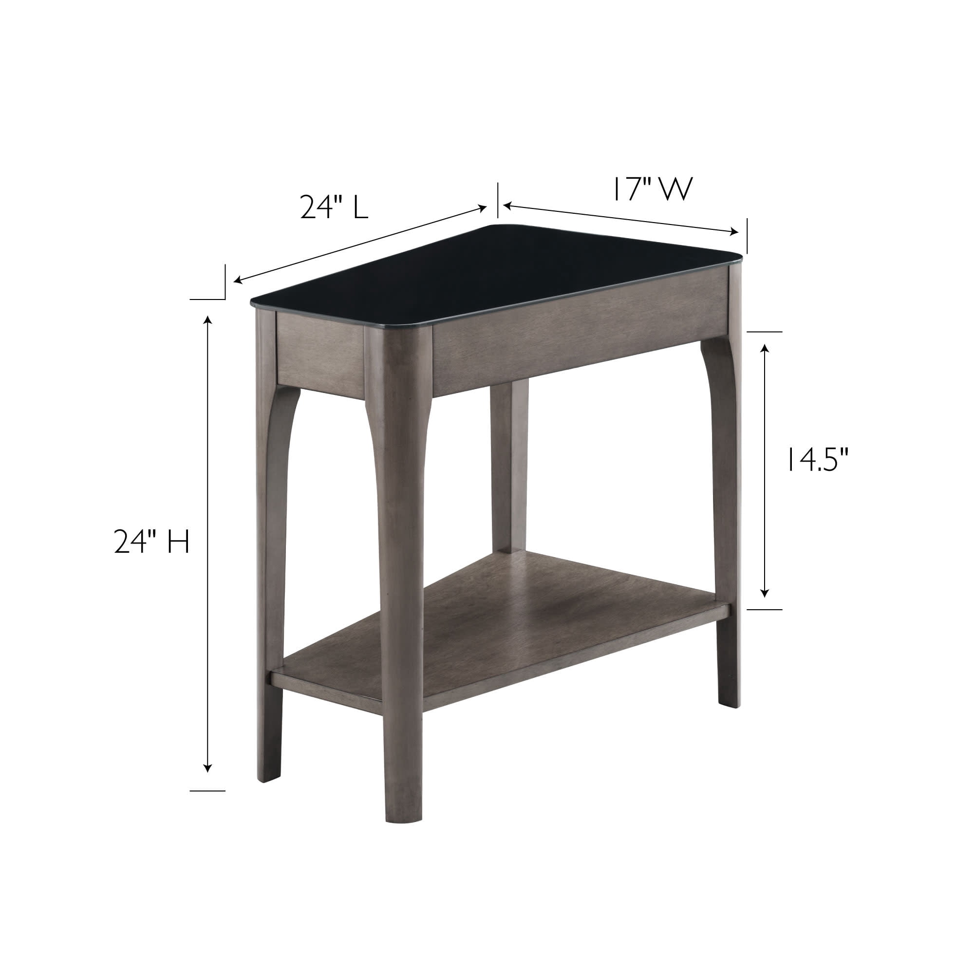 Leick Home Obsidian Solid Wood Recliner Wedge Glass Top End Table with Shelf, Smoke Gray/Black