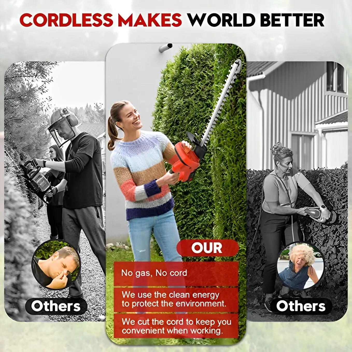 ZLieatmp Handheld Electric Cordless Hedge Trimmer Cordless Grass Shears with Two Batteries