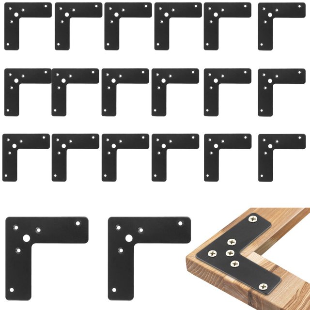 Soportes de esquina planos, 20 unidades de soportes de ángulo recto de 4 x 4 pulgadas de largo, placas de reparación planas para marcos de madera, camas, mesas, gabinetes, sillas, soportes de unión de