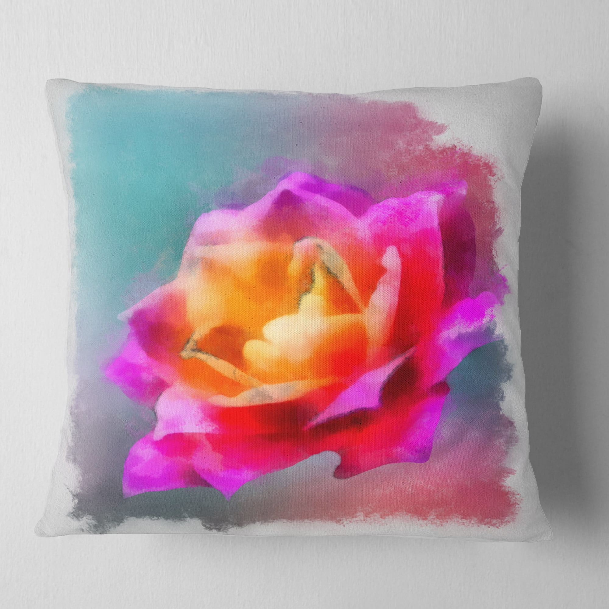 Designart Handmade Purple Rose Drawing - Floral Throw Pillow - 18x18