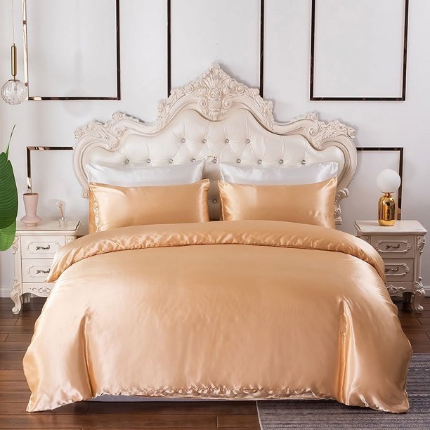Kit textil para el hogar, ropa de cama de color sólido de seda sintética, funda nórdica cómoda y transpirable