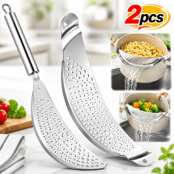 Stainless Steel Pot Strainer with Handle Recessed Hand Grips Clip-On Pan Edge, Pasta Fruit Vegetable Strainer Suitable For Kitchen(2pcs/Set)
