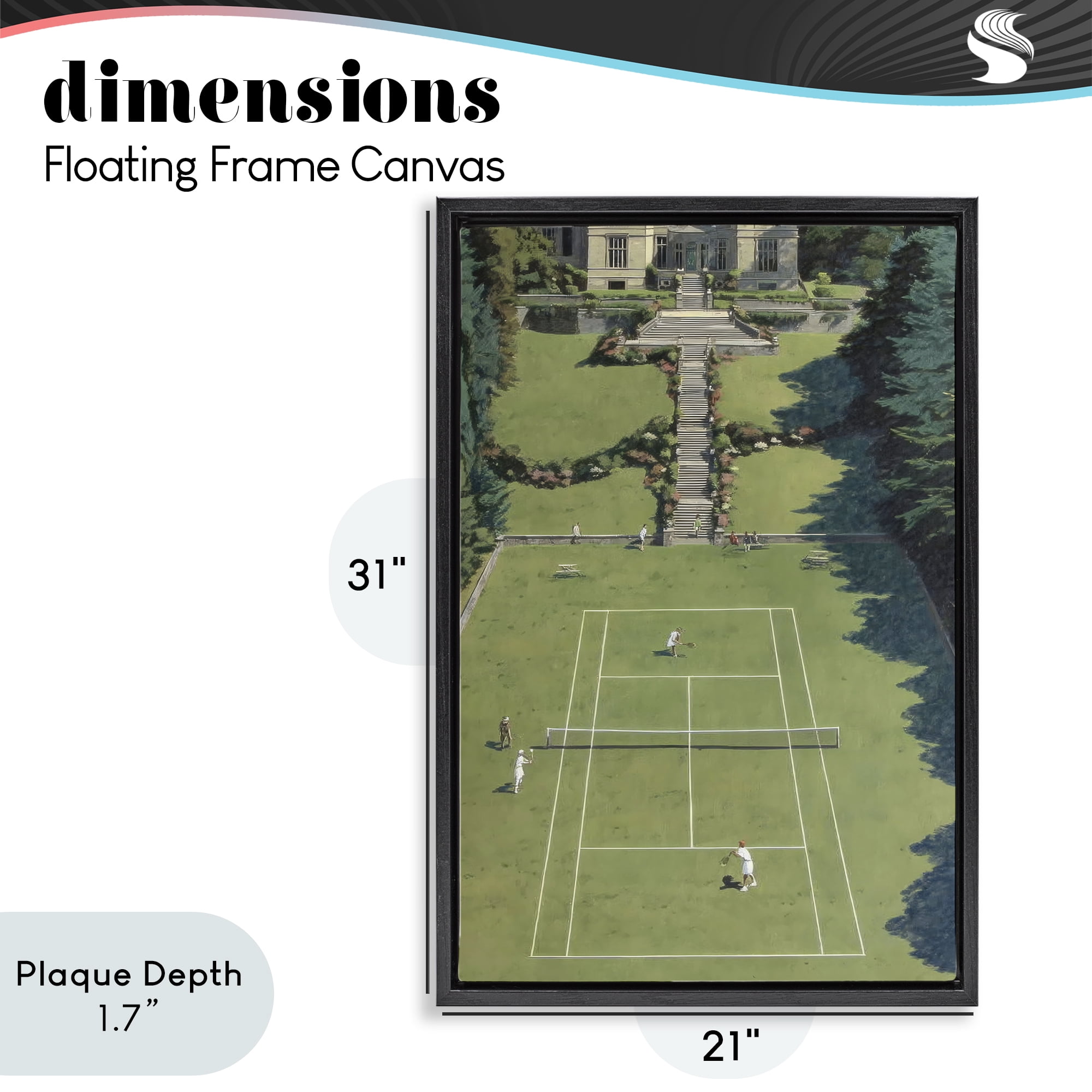 Stupell Industries Tennis Court at Mansion Black Framed Floater Canvas Wall Art, design by Petal Prints Design
