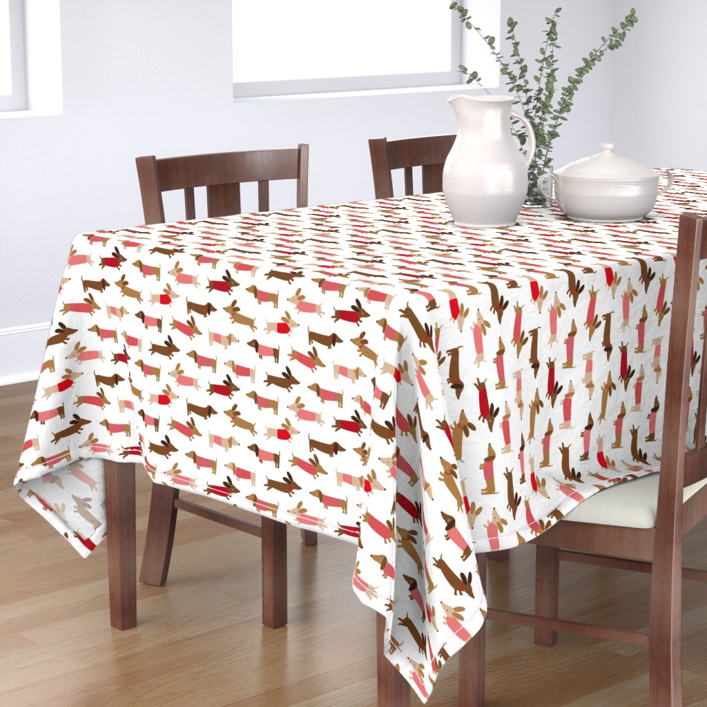 Cotton Sateen Tablecloth, 70" x 120" Dachshund Red Dogs Happy Animal
