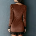 thumbnail image 4 of longantii Women's Vintage Velvet Mini Dress with Lace Trim V-Neck Long Sleves Bodycon Dress Button Front Fitted Short Club Dress for Evening Party Holiday Brown XL, 4 of 4