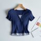 thumbnail image 1 of Pijama de manga corta para mujer, de verano, ligero y transpirable, con almohadillas para el pecho y camisetas de manga corta. Pijama de poliéster para mujer., 1 of 3