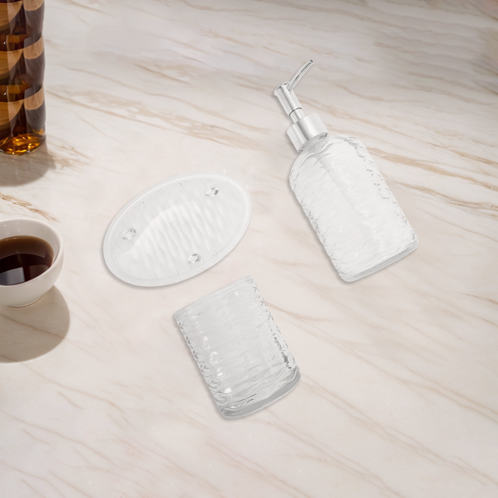 Unique Bargains Durable Waves Bathroom Accessories Kit 3Pcs Clear
