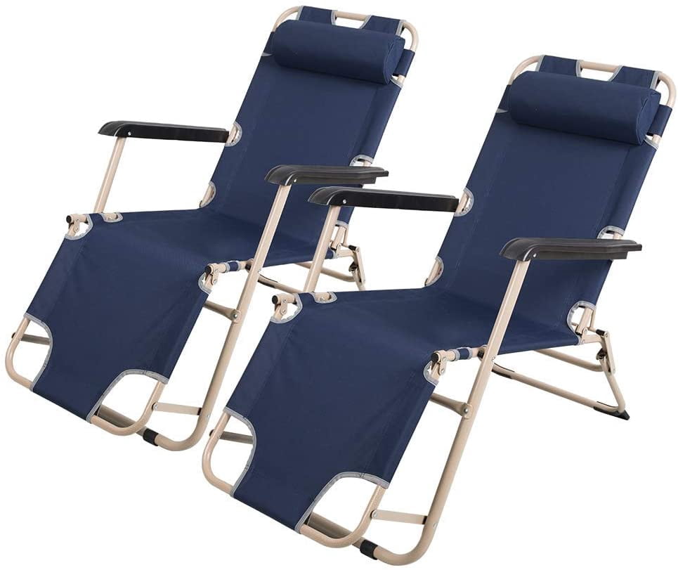 Gymax 2-Pack Folding Backpack Beach Chair Table Set 5-Position