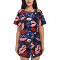 thumbnail image 1 of Xecao American With Lips Pattern Women's Short Sleeve Pajama Set Soft Sleepwear Lounge Set with Button Front Top and Drawstring Shorts with Pockets-4X-Large, 1 of 6