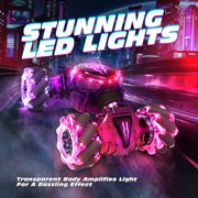 Tecnock Remote Control Car for Boys Girls, 2.4GHz 4WD Gesture Sensing RC Stunt Car Toys - 360° Rotating Double Sided Hand Controlled RC Cars with LED Lights, Gifts for Kids Ages 6-8, 8-12, Purple