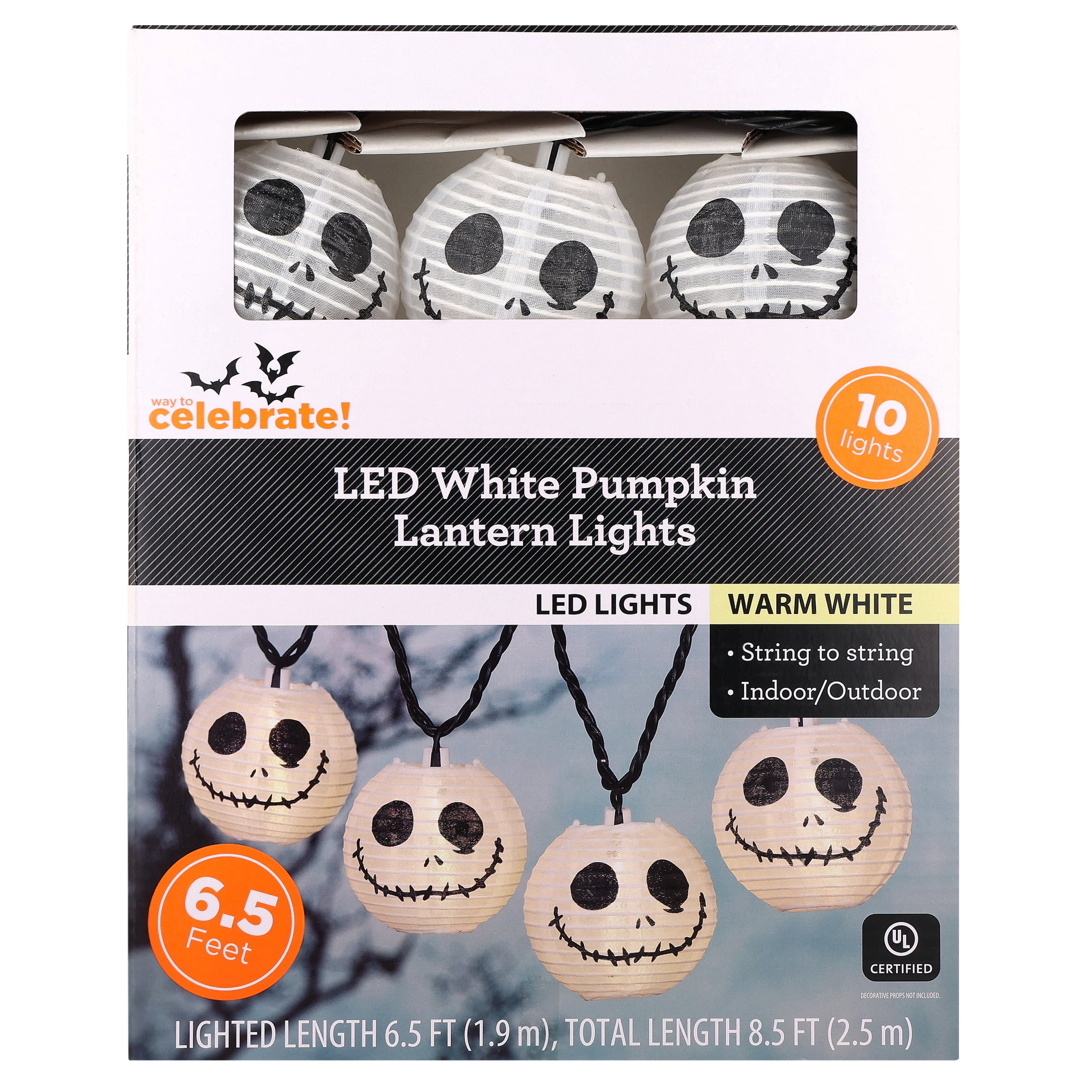 Indoor/Outdoor 10-Count LED White Pumpkin Lantern String Lights, Warm White, 6.5', Halloween by Way To Celebrate