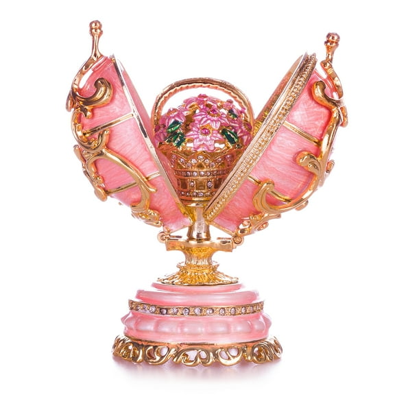 danila-souvenirs Faberge style Spring Flowers Egg with Basket of Flowers 3.4'' (8.5 cm) pink