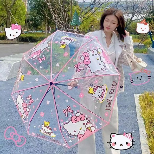 Nuevo paraguas transparente plegable automático Sanrio Kuromi Cinnamoroll HelloKitty con dibujos animados para estudiantes