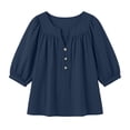 thumbnail image 6 of Lenpel Womens Dressy Casual Blouses V Neck Balloon 3/4 Length Sleeve Tops Fashion Button Front Loose Fit Shirts, 6 of 6