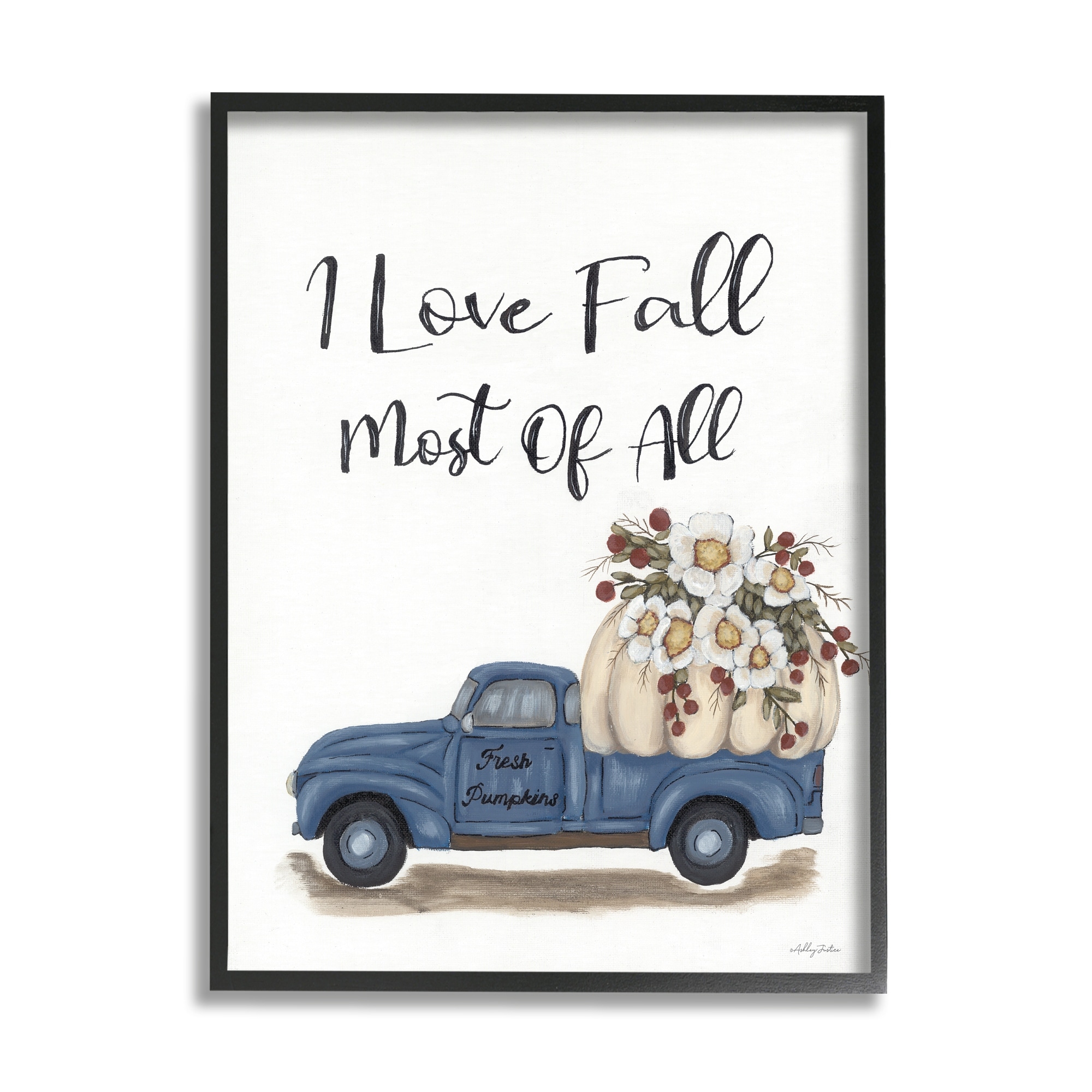 Stupell Industries Love Fall Most All Blue Truck Giant Pumpkin, 11 x 14,Design by Ashley Justice