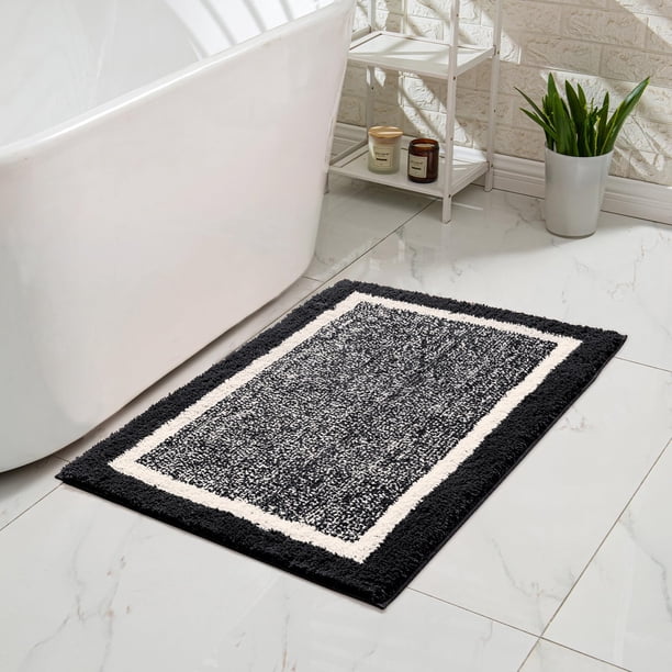 Alfombra de baño CozCube, antideslizante, esponjosa, de microfibra, color negro azabache
