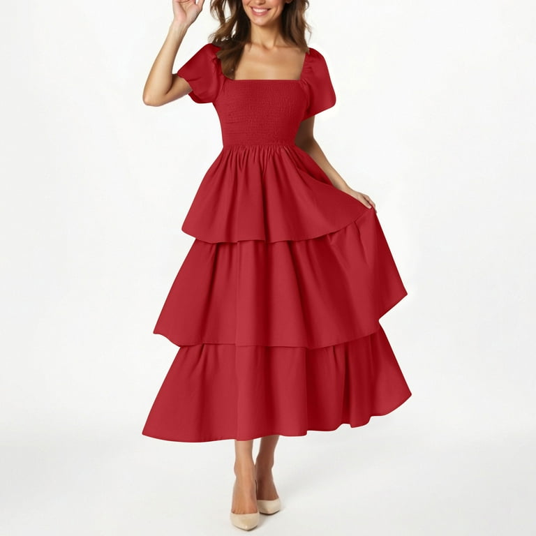 knee length dresses for ladies Blue Multi Floral Ruffle Tiered Midi Dress - All Dresses