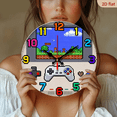 thumbnail image 2 of 10-inch 2D flat "Game Pixels" theme wooden circular silent wall clock, suitable for modern home art decoration, wall decoration, it is an ideal gift for festivals and birthdays, 2 of 7