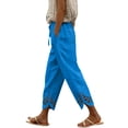 thumbnail image 3 of VBVC Women's Drawstring Cotton-Linen Pants,Hollow Out Eyelet Cropped Trousers For Women,Ladies Casual Lightweight Summer Beach Pants with Pockets,Sky Blue,S-3XL, 3 of 6