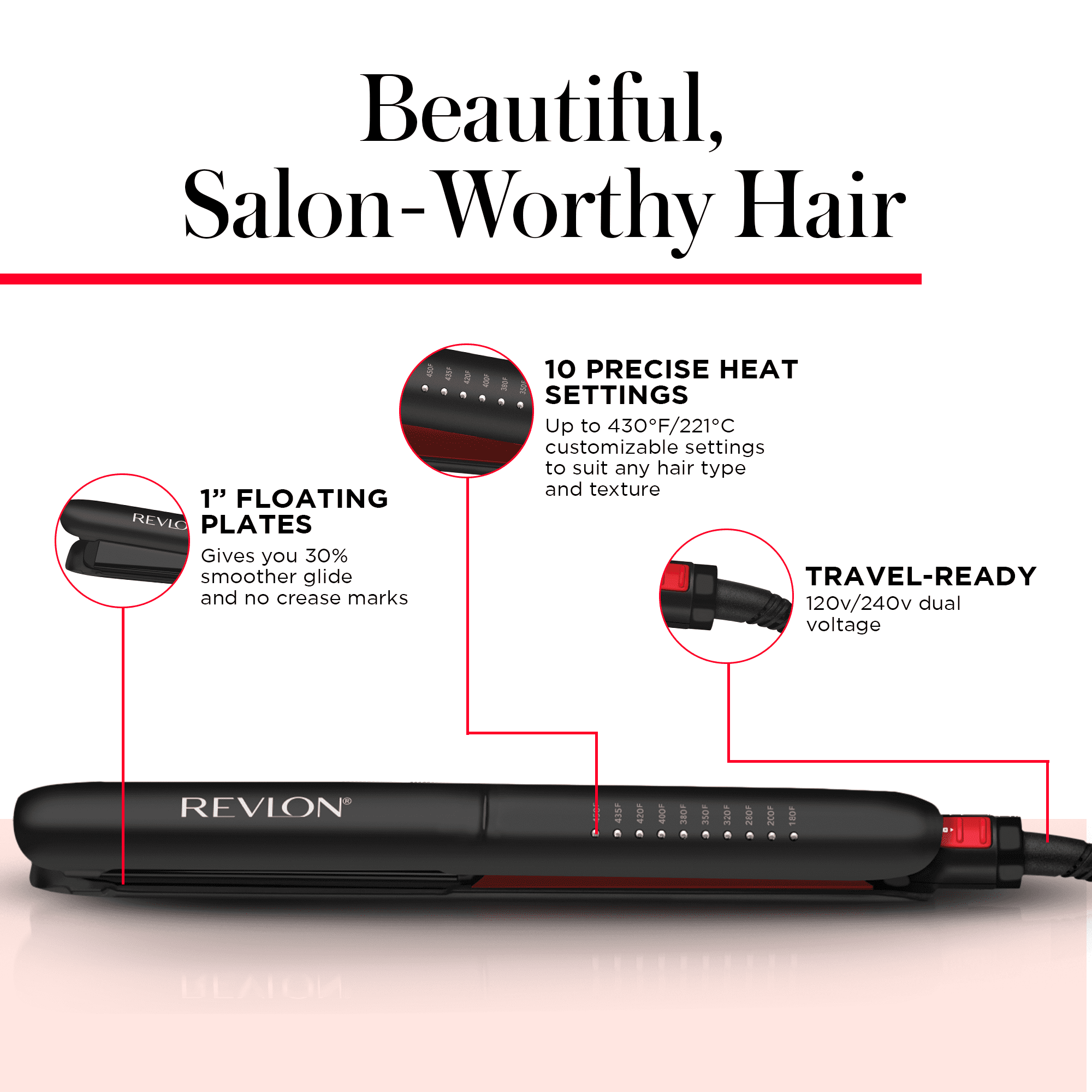 (3 pack) Revlon Smoothstay 1" Coconut Oil-Infused Ceramic Flat Iron, Black