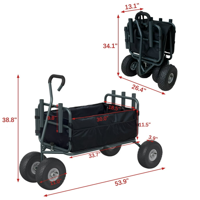 GDLF Fishing Cart Heavy Duty Foldable Collapsible Wagon Rod Holders 550  Pound Capacity 53.9x26.4x38.8