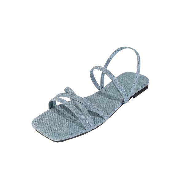 Xfvqtps Women Strappy Sandals Flat Slip on Open Square Toe Crisscross Summer Sandals Casual Shoes Walking Sandals