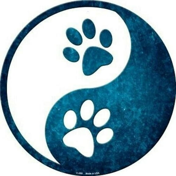 Dog Paw Prints Yin and Yang Symbol Round Metal Sign Novelty Home Wall Decor Size: 12 x 12 inch