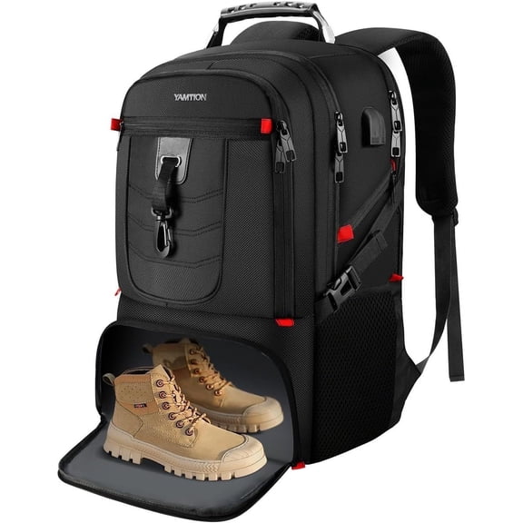 Travel Laptop Backpack for 18.4in PC with Shoe Compartment USB Charging Port,Sport Gym Bag for College Hiking Camping,Waterproof Bag for Men Women,Black