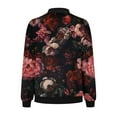 thumbnail image 5 of Womens Zip Up Bomber Jackets Casual Lightweight Fall Outerwear Floral Print Long Sleeve Travel Coat with Pocket (L, Black), 5 of 5