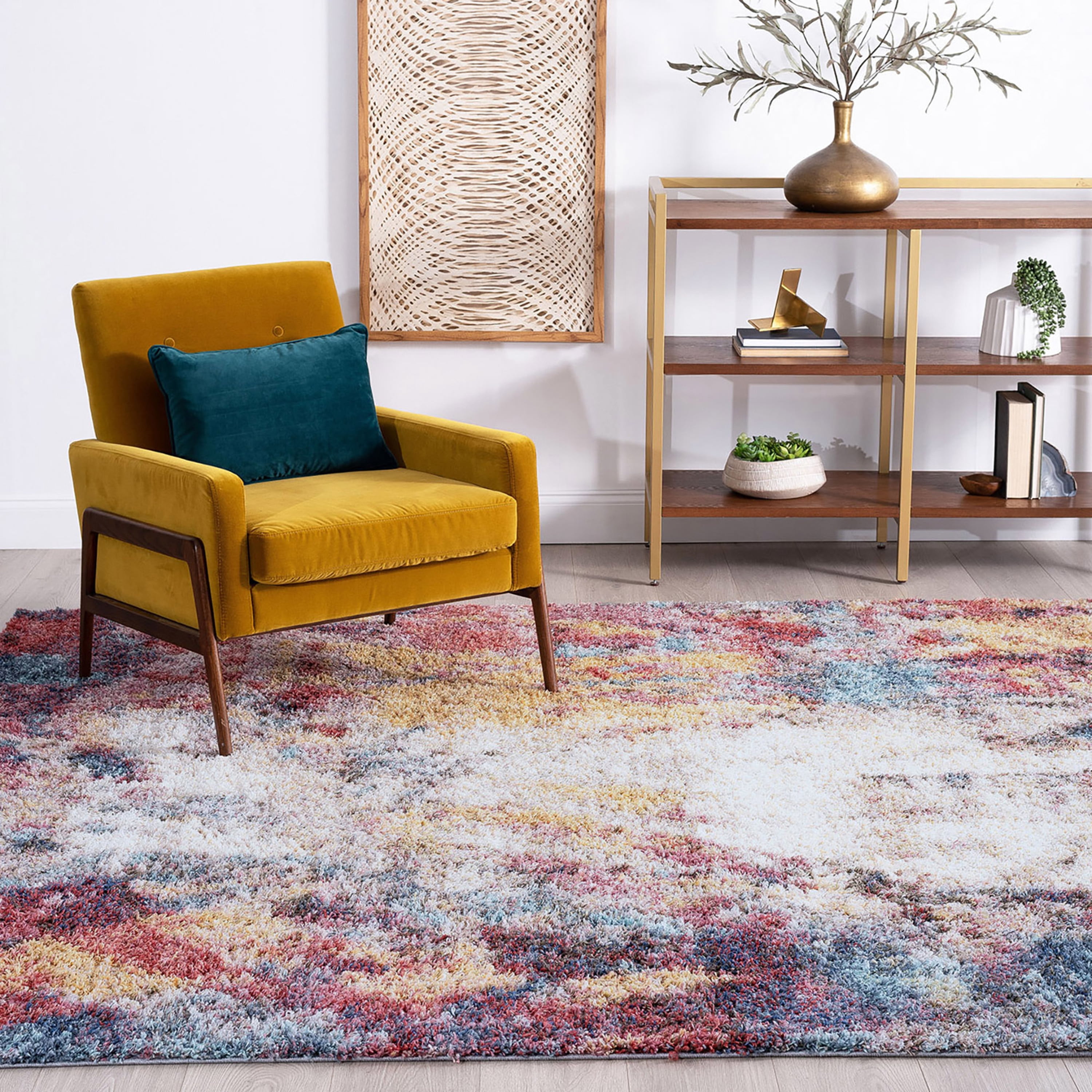 Shag 8x10 Area Rug Thick (7'10'' x 9'10'') Abstract Multi-Color Living Room Easy to Clean