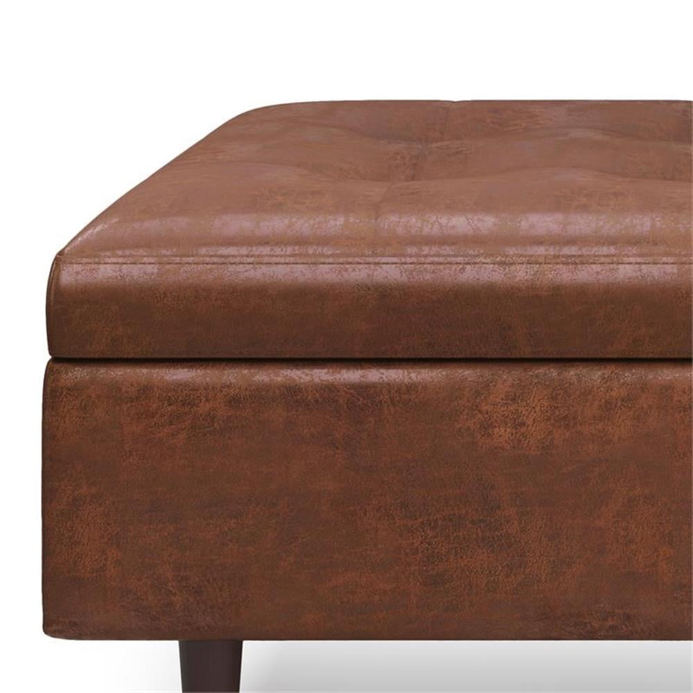 Pemberly Row 38"W Large Coffee Table Ottoman - Saddle Brown Faux Leather