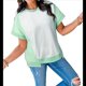 thumbnail image 1 of Camisetas de Corta con Cuello Redondo y Bloques de Color para Mujer, Conjuntos Casuales de Verano de Gran Tamaño Verde S, 1 of 6