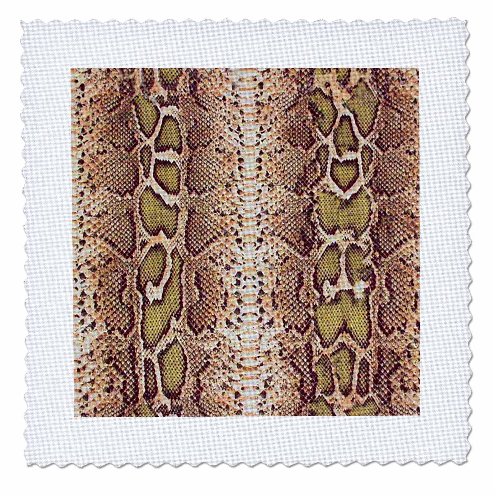 3dRose Green and Brown Snakeskin Animal Print Quilt Square, 10 by 10