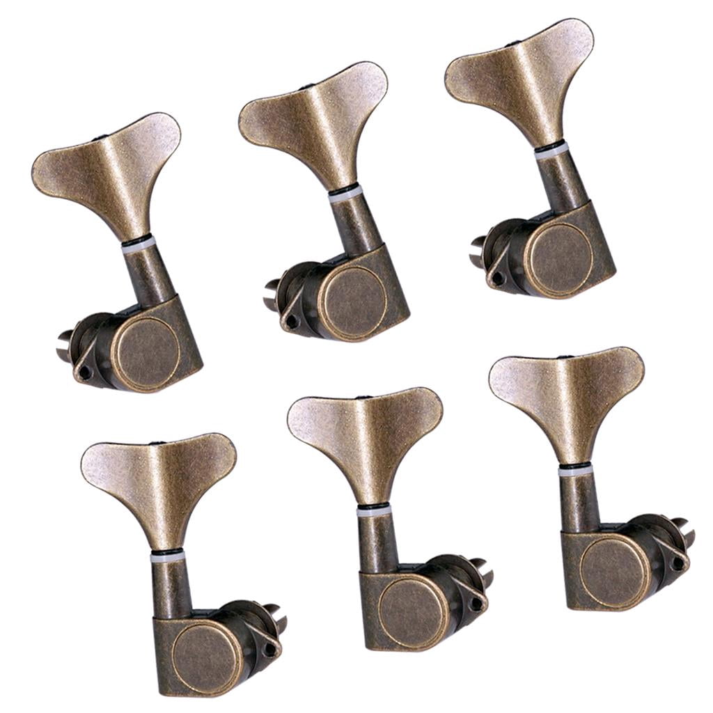 QccHieUs Pack of 6 Bass Tuning Pegs Keys Machine Head Tuners for Bass Bronze 3R3L, Zinc
