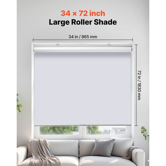 Cordless Roller Shades,34x72 in,Pull Down Blackout Blinds for Windows Room Darkening,Thermal Insulated,Easy to Install,Blackout Roller Shades for Bedroom,Bathroom,Home,Office,White