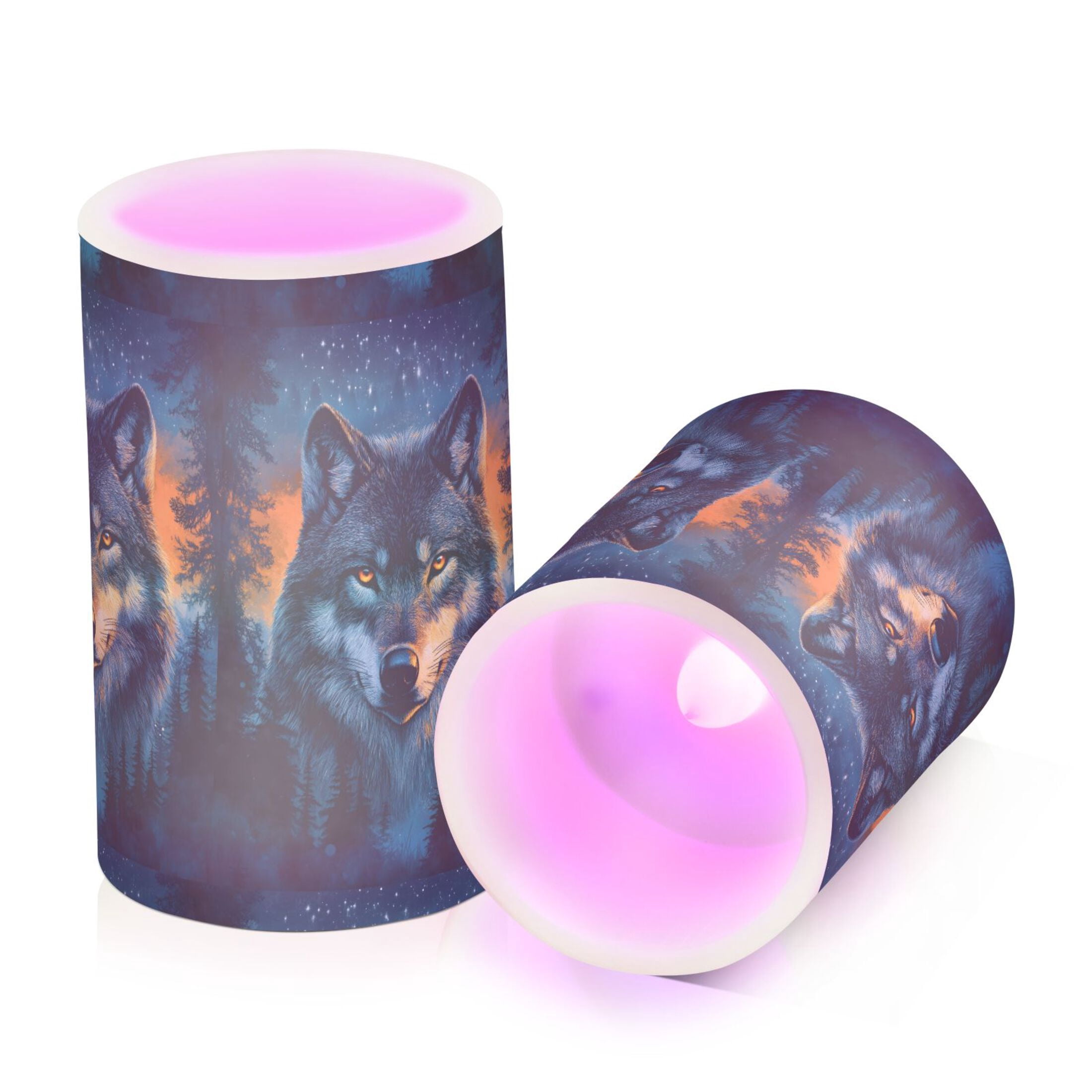 Wolf Flickering Flameless Candles Battery Operated with Remote Timer LED Pillar Candles Set of 2