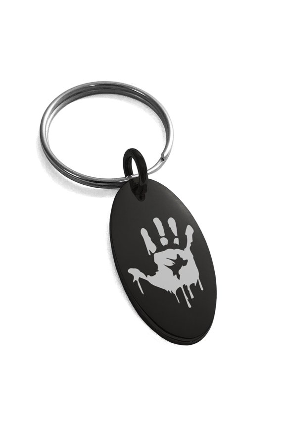 Stainless Steel Biohazard Zombie Hand Mark Engraved Small Oval Charm Keychain Keyring