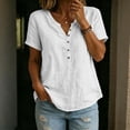 thumbnail image 2 of biudgviw Summer Tops for Women Short Sleeve Henley Shirts Cotton Linen Casual V Neck T-Shirt with Buttons Beach Vacation Clothes, 2 of 6